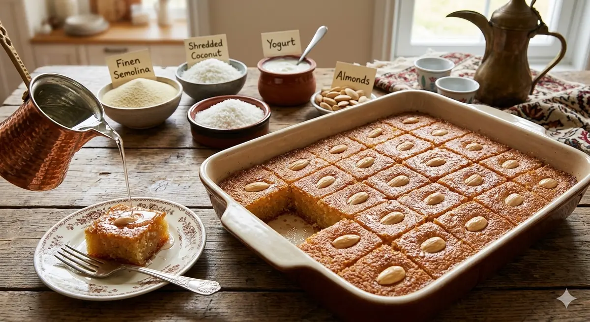 Eggless Basbousa